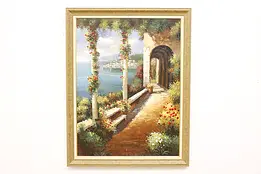 Capri Isle Italy Vintage Original Oil Painting, Signed 54.5" #45530