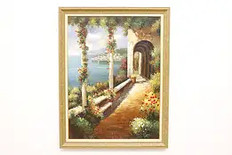 Capri Isle Italy Vintage Original Oil Painting, Signed 54.5" #45530