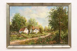 Cottage with Flowers Vintage Original Oil Painting Cozzi 40" #45541
