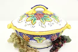 Italian Artistica Vintage Grapevine Painted Faience Tureen #46547