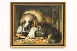 Dogs Doubtful Crumbs Vintage Oil Painting after Landseer 34" #46722