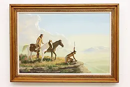 Indian Native American Scouts Vintage Original Painting 43" #46622