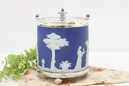 Wedgewood Antique  Blue Biscuit or Cookie Jar, Silver Mounts #46563