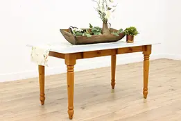 Farmhouse Vintage Pine Kitchen Candy Table Island Marble Top #46474