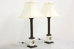 Pair of Classical Vintage Bronze & Marble Lamps, Cameos #46543
