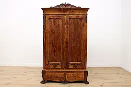 Victorian Antique Carved Figured Birch Armoire or Wardrobe #46560