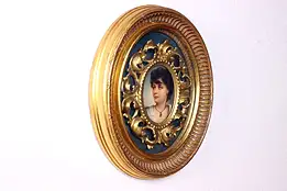 Porcelain Antique Portrait of Young Woman Filigree Shadowbox #46493