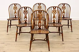 Set of 6 Farmhouse Vintage Windsor Elm & Oak Dining Chairs #46535