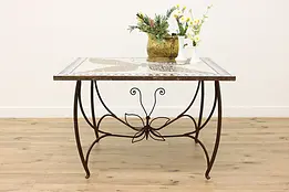 Butterfly Marble Mosaic & Iron Vintage Patio Dining Table #46022