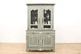 French Farmhouse Antique 1760s Painted China Pantry Cupboard #46526