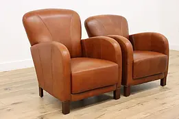 Pair of Vintage Art Deco Euro Leather Office Library Chairs #46584
