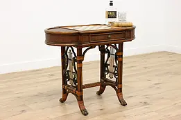 Traditional Marble & Leather Vintage Game Table, Maitland #46311