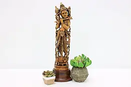 Hindu God Krishna Vintage Carved & Painted Indian Sculpture #45753