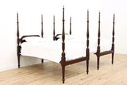 Pair of Antique Empire Design Mahogany 4 Post Twin Beds #34291