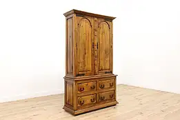 Farmhouse Vintage Carved Teak Armoire, Wardrobe, or Closet #46310