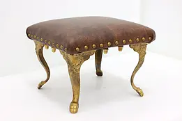 Victorian Antique Cast Iron & Leather Footstool #43212