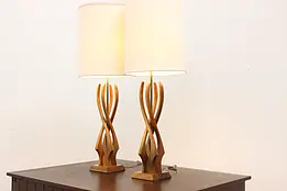 Pair of Midcentury Modern 60s Vintage Walnut Table Lamps #45791