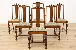 Set of 6 Tudor Antique Walnut Dining Chairs, Shell Crests #46060
