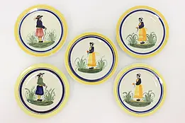 Set of 5 French Brittany Quimper Hand-Painted Coasters #44020