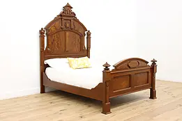 Victorian Renaissance  Antique Walnut & Burl Full Size Bed #45182