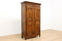 French Antique 1770s Carved Walnut Armoire, Wardrobe, Closet #46309