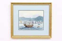 Harbor Vintage Original Watercolor Painting, Stevens 16.5" #46524