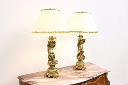 Pair of Cherub & Grapes Antique Bronze Sculptures as Lamps #46544