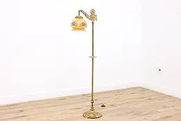 Antique Bridge Floor Reading Lamp, French Art Glass Shade #45703