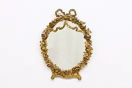 French Antique Carved Gilt Ribbons & Rose Vine Mirror #45697