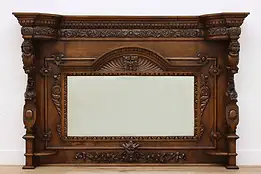 Oak Antique Salvage Mirror, Mantel or Back Bar, Carved Bears #46433