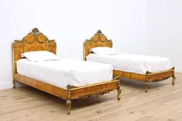 Pair of French Design Vintage Satinwood Twin Beds, Romweber #46621