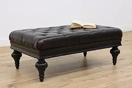 Traditional Vintage Tufted Leather Ottoman or Bench #46781