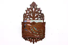 Victorian Antique Farmhouse Walnut Magazine Rack Wall Pocket #46207