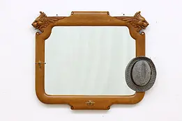 Victorian Oak Antique Mirror, Hat Hooks, Carved Lion Heads #46874