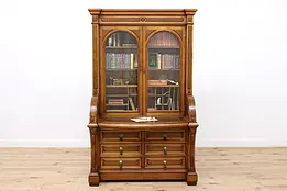 Victorian Antique Butternut, Walnut Secretary Desk, Bookcase #46701