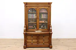 Victorian Antique Butternut, Walnut Secretary Desk, Bookcase #46701