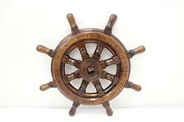 Farmhouse Vintage Walnut & Birch Salvage Captain Ship Wheel #46930