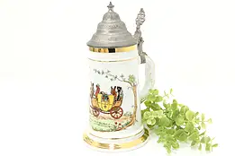 German Vintage Beer Stein or Mug, Stage Coach & Lid Mettlach #45864