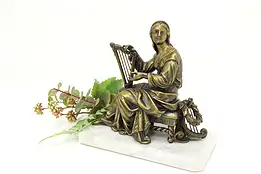 Harpist Vintage Bronze Sculpture on Marble Base #46162