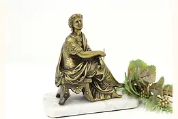 Poet Statue Classical Vintage Bronze Sculpture, Marble Base #45025