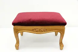 Traditional Vintage Carved Gilt Footstool, Velvet Upholstery #45699