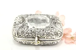Victorian Silverplate Antique Engraved Jewelry Trinket Case #46073