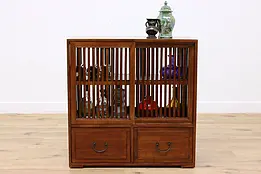 Chinese Vintage Teak Double Side Cabinet, Sliding Doors #46053