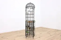 Farmhouse Vintage Wrought Iron Wine Bottle Cage & Glass Rack #46094