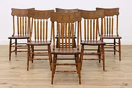 Farmhouse Set of 6 Carved Antique Pressback Dining Chairs #46884