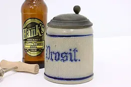 German Antique "Prosit" Stoneware & Pewter Beer Stein or Mug #45861