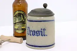 German Antique "Prosit" Stoneware & Pewter Beer Stein or Mug #45861