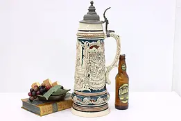 German Folk Art Antique 3 L Beer Stein or Mug Pewter Lid 18" #46018