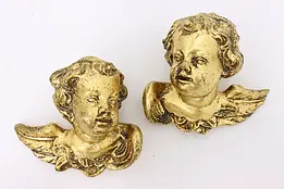 Pair of Vintage Italian Carved Gold Cherub Angel Sculptures #46871