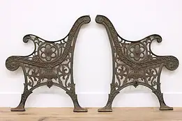 Victorian Antique Salvage Cast Iron Bench Ends, Lion Heads #44571